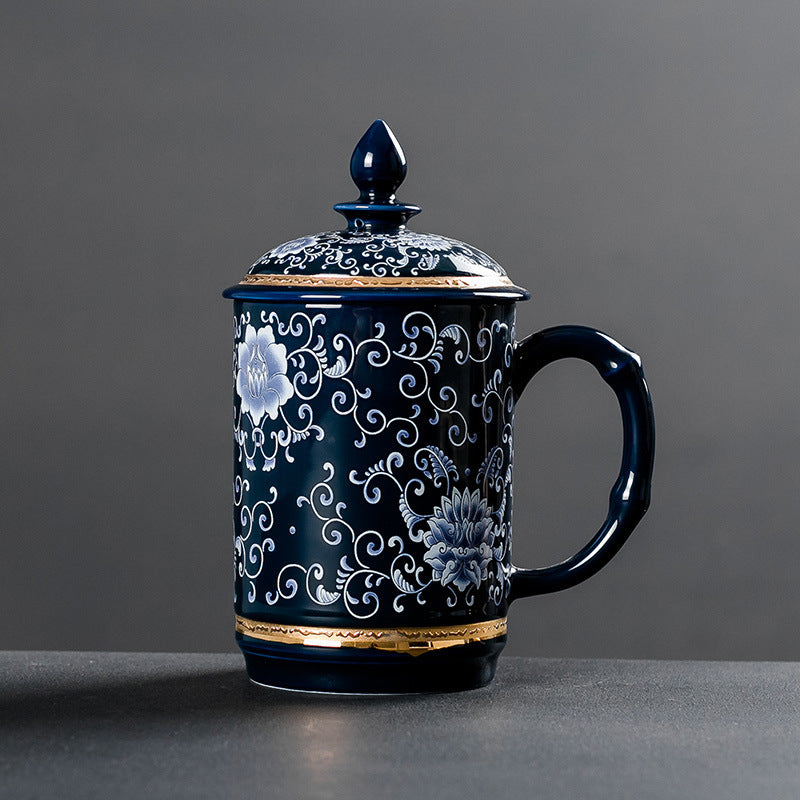 High-end Hand-Painted Gold Enamel Color Large Filter Office Cup With Lid - Bellarte Enchanté High-end Hand-Painted Gold Enamel Color Large Filter Office Cup With Lid