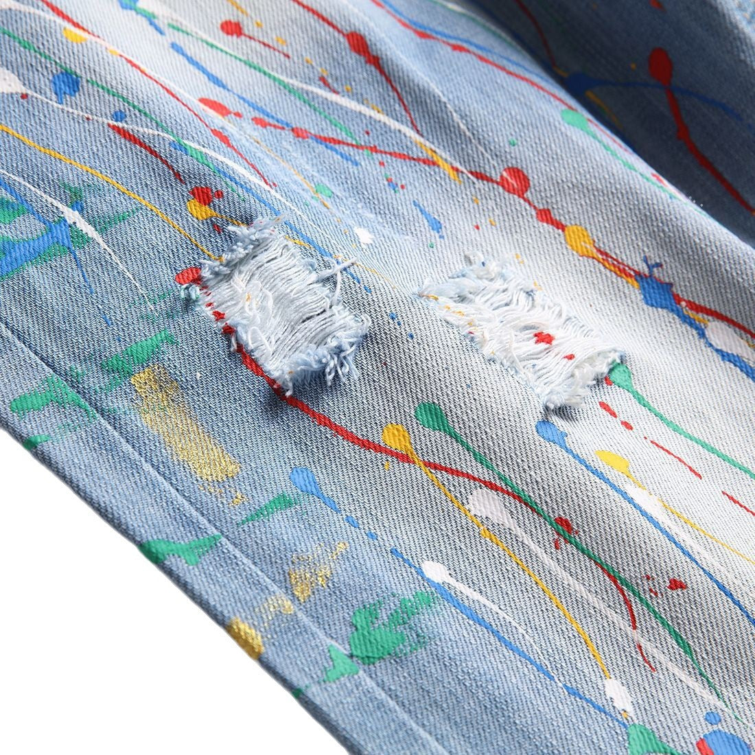 Hip Hop Style Hand-tied Color Ripped Denim Middle Pants Men - Bellarte Enchanté Hip Hop Style Hand-tied Color Ripped Denim Middle Pants Men