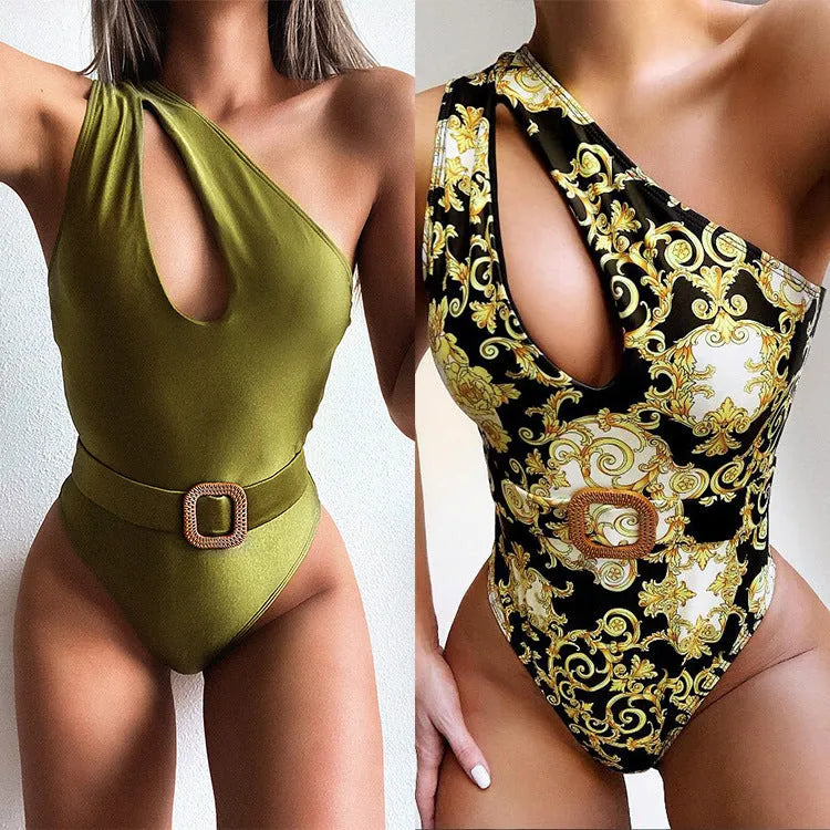 Hollow One-shoulder Bikini One-piece Swimsuit - Bellarte Enchanté Hollow One-shoulder Bikini One-piece Swimsuit