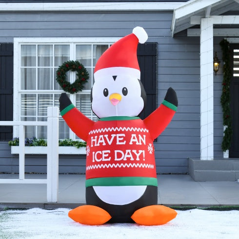 HOMCOM 6ft Christmas Inflatables Outdoor Decorations Penguin Wearing Christmas Sweater, Blow-Up Yard Christmas Decor With LED Lights Display - Bellarte Enchanté HOMCOM 6ft Christmas Inflatables Outdoor Decorations Penguin Wearing Christmas Sweater, Blow-Up Yard Christmas Decor With LED Lights Display