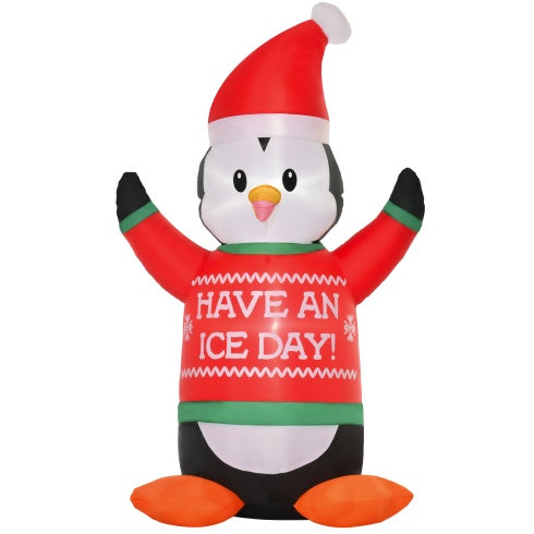 HOMCOM 6ft Christmas Inflatables Outdoor Decorations Penguin Wearing Christmas Sweater, Blow-Up Yard Christmas Decor With LED Lights Display - Bellarte Enchanté HOMCOM 6ft Christmas Inflatables Outdoor Decorations Penguin Wearing Christmas Sweater, Blow-Up Yard Christmas Decor With LED Lights Display