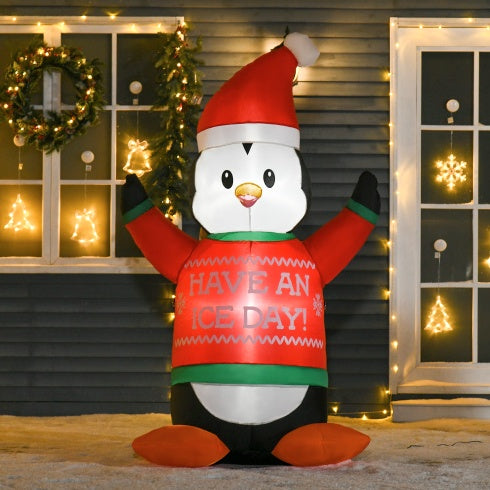 HOMCOM 6ft Christmas Inflatables Outdoor Decorations Penguin Wearing Christmas Sweater, Blow-Up Yard Christmas Decor With LED Lights Display - Bellarte Enchanté HOMCOM 6ft Christmas Inflatables Outdoor Decorations Penguin Wearing Christmas Sweater, Blow-Up Yard Christmas Decor With LED Lights Display