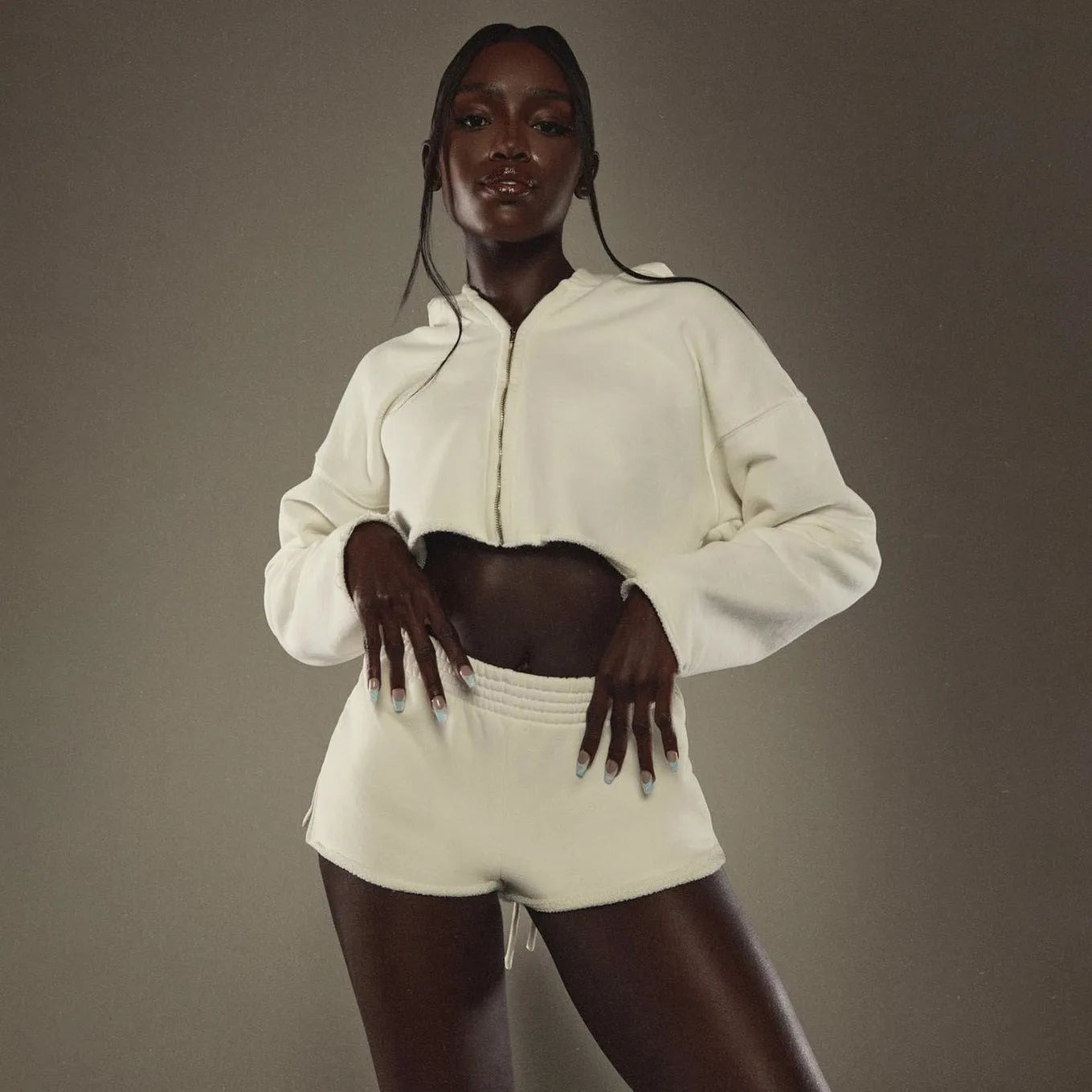 Hooded Short Navel Solid Color Long-sleeve Zipper - Bellarte Enchanté Hooded Short Navel Solid Color Long-sleeve Zipper