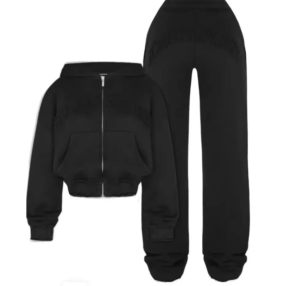 Ins Letter Sports Suit Zip-up Hooded Cropped Sweatshirt - Bellarte Enchanté Ins Letter Sports Suit Zip-up Hooded Cropped Sweatshirt