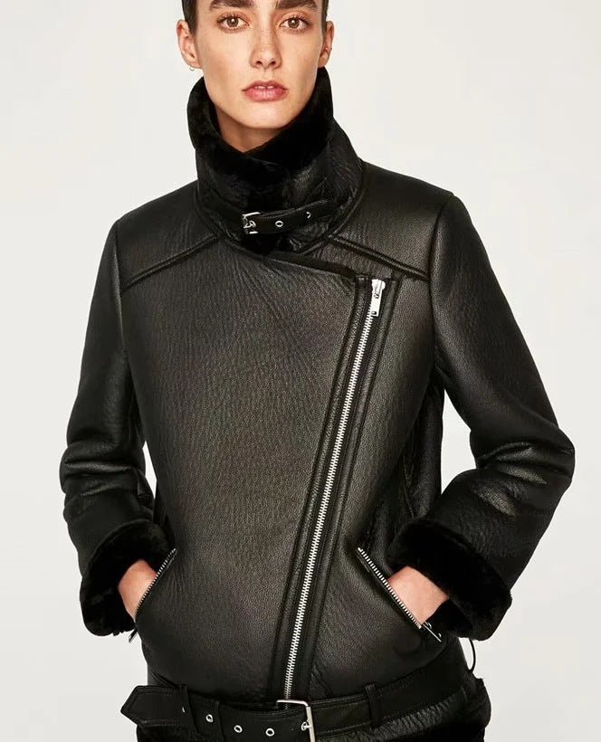 Jacket Tops Women's Trendy Belt PU Leather Jacket - Bellarte Enchanté Jacket Tops Women's Trendy Belt PU Leather Jacket