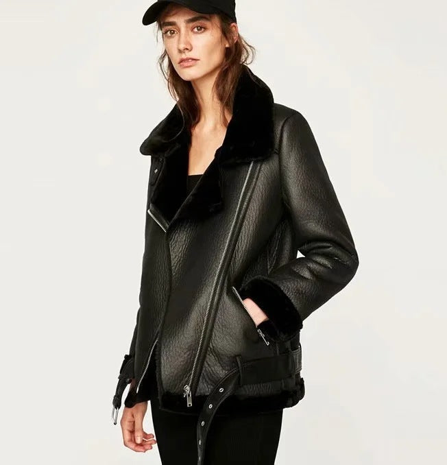 Jacket Tops Women's Trendy Belt PU Leather Jacket - Bellarte Enchanté Jacket Tops Women's Trendy Belt PU Leather Jacket