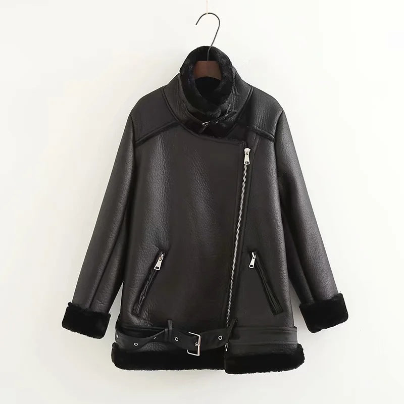 Jacket Tops Women's Trendy Belt PU Leather Jacket - Bellarte Enchanté Jacket Tops Women's Trendy Belt PU Leather Jacket