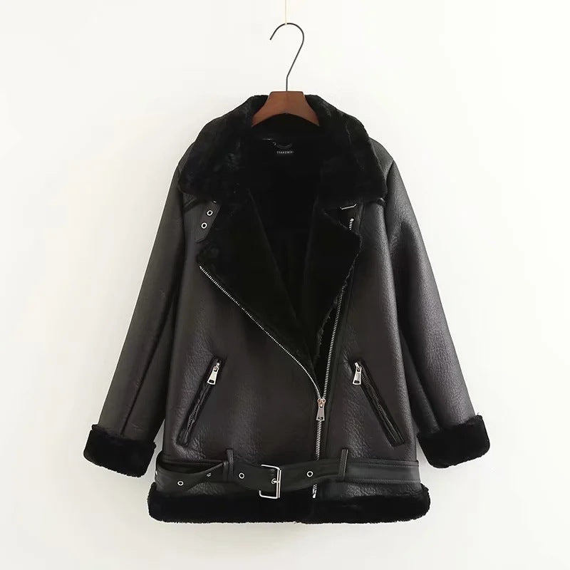 Jacket Tops Women's Trendy Belt PU Leather Jacket - Bellarte Enchanté Jacket Tops Women's Trendy Belt PU Leather Jacket