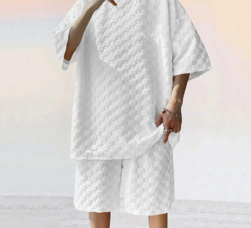 Jacquard Plaid Loose Straight Casual Shorts Suit - Bellarte Enchanté Jacquard Plaid Loose Straight Casual Shorts Suit