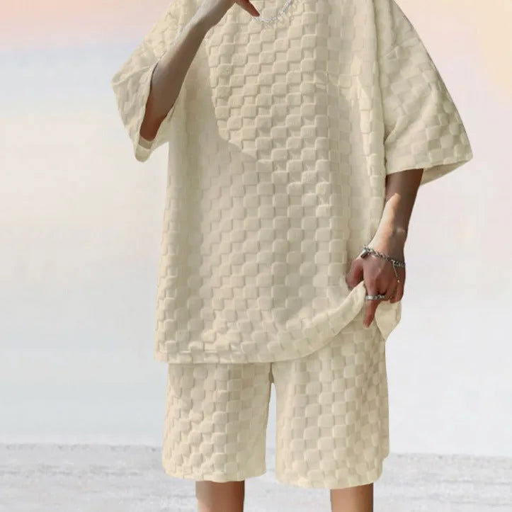 Jacquard Plaid Loose Straight Casual Shorts Suit - Bellarte Enchanté Jacquard Plaid Loose Straight Casual Shorts Suit