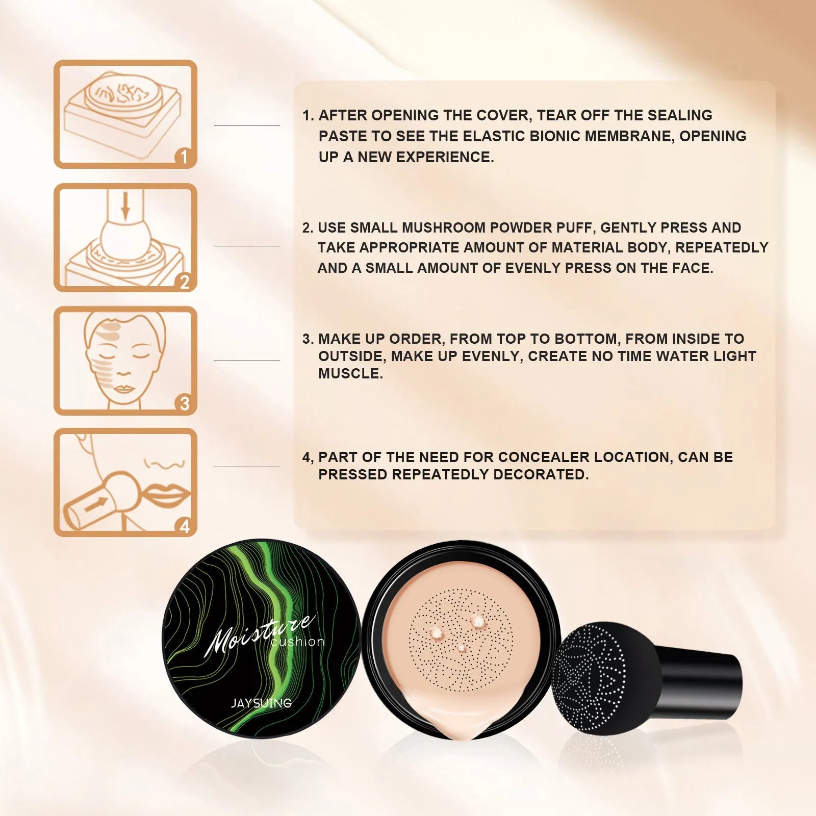 Jayswing Mushroom Head Air Cushion Concealer, Natural Moisturizing, Brightening Skin Tone, Lasting Foundation Make-up - Bellarte Enchanté Jayswing Mushroom Head Air Cushion Concealer, Natural Moisturizing, Brightening Skin Tone, Lasting Foundation Make-up