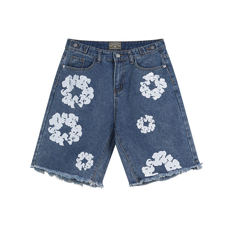 Kapok Denim Shorts For Men Flower - Bellarte Enchanté Kapok Denim Shorts For Men Flower