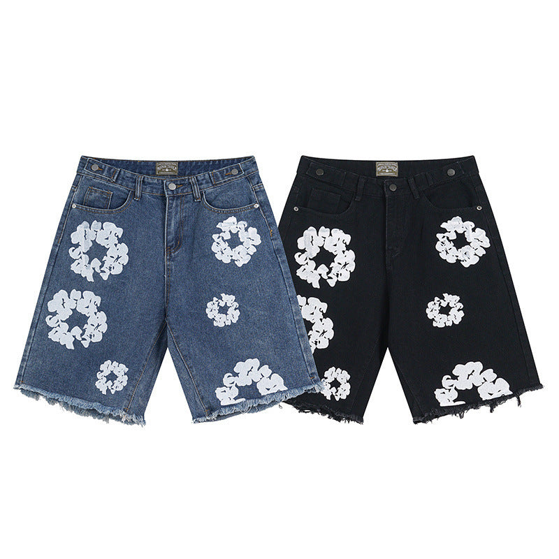 Kapok Denim Shorts For Men Flower - Bellarte Enchanté Kapok Denim Shorts For Men Flower