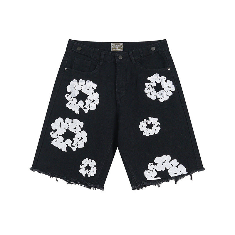 Kapok Denim Shorts For Men Flower - Bellarte Enchanté Kapok Denim Shorts For Men Flower