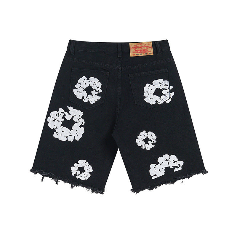 Kapok Denim Shorts For Men Flower - Bellarte Enchanté Kapok Denim Shorts For Men Flower