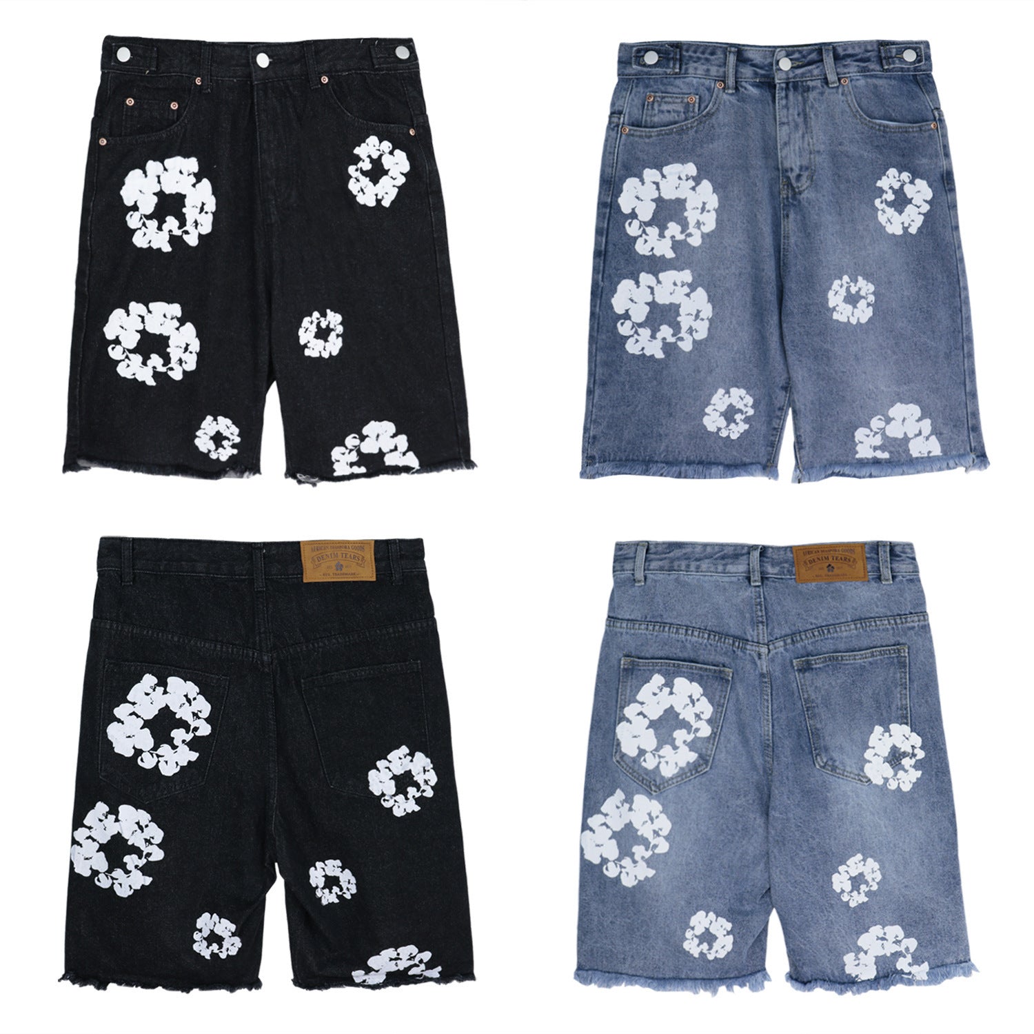 Kapok Denim Shorts For Men Flower - Bellarte Enchanté Kapok Denim Shorts For Men Flower