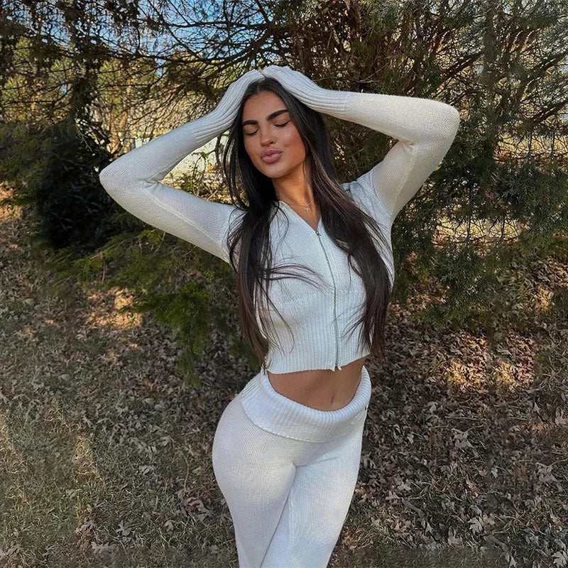 Knitted Hooded Suits Women's High Waist Long Sleeves - Bellarte Enchanté Knitted Hooded Suits Women's High Waist Long Sleeves