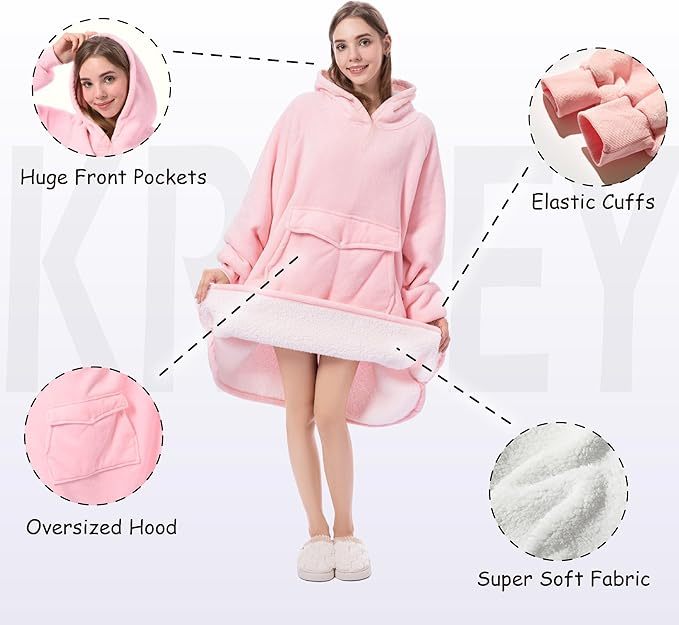 Krifey Wearable Blanket Hoodie, Oversized Sherpa Hooded As Birthday Gifts For Mom Women Girlfriend Men, Cozy Sweatshirt With Giant Pocket - Bellarte Enchanté Krifey Wearable Blanket Hoodie, Oversized Sherpa Hooded As Birthday Gifts For Mom Women Girlfriend Men, Cozy Sweatshirt With Giant Pocket