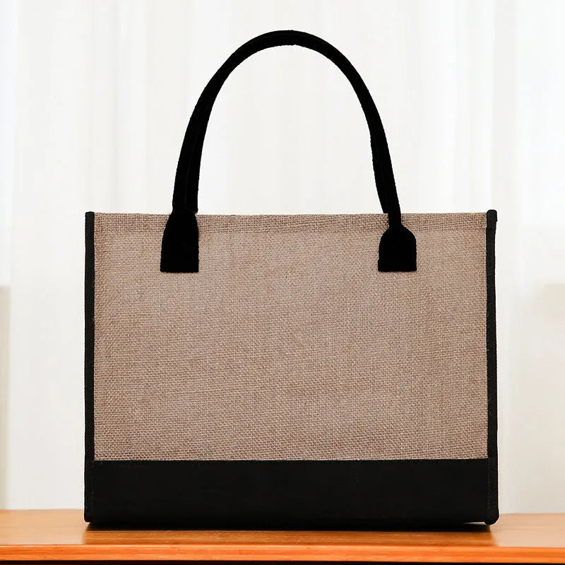 Large Capacity Portable Printing Initial Letter Jute Linen Shopping Bag - Bellarte Enchanté Large Capacity Portable Printing Initial Letter Jute Linen Shopping Bag