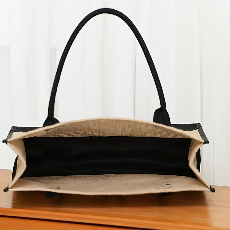 Large Capacity Portable Printing Initial Letter Jute Linen Shopping Bag - Bellarte Enchanté Large Capacity Portable Printing Initial Letter Jute Linen Shopping Bag