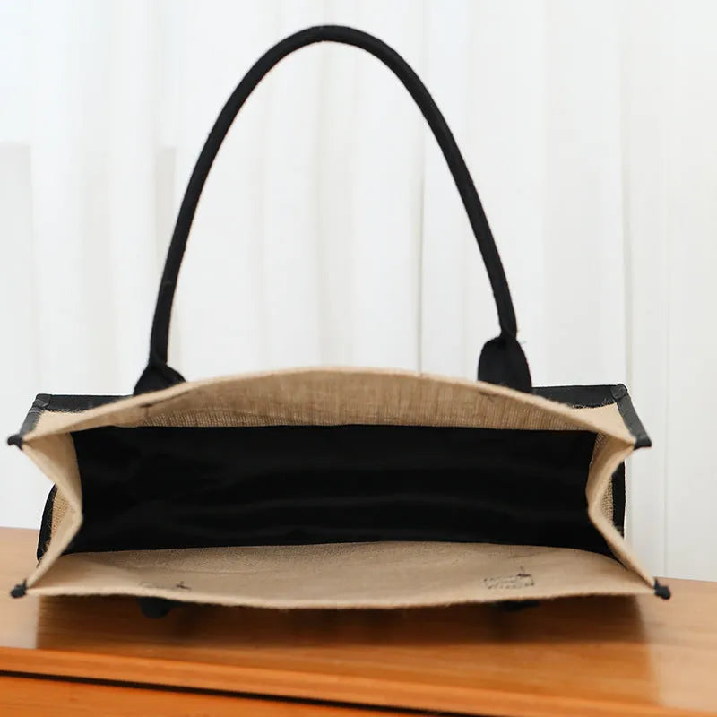 Large Capacity Portable Printing Initial Letter Jute Linen Shopping Bag - Bellarte Enchanté Large Capacity Portable Printing Initial Letter Jute Linen Shopping Bag