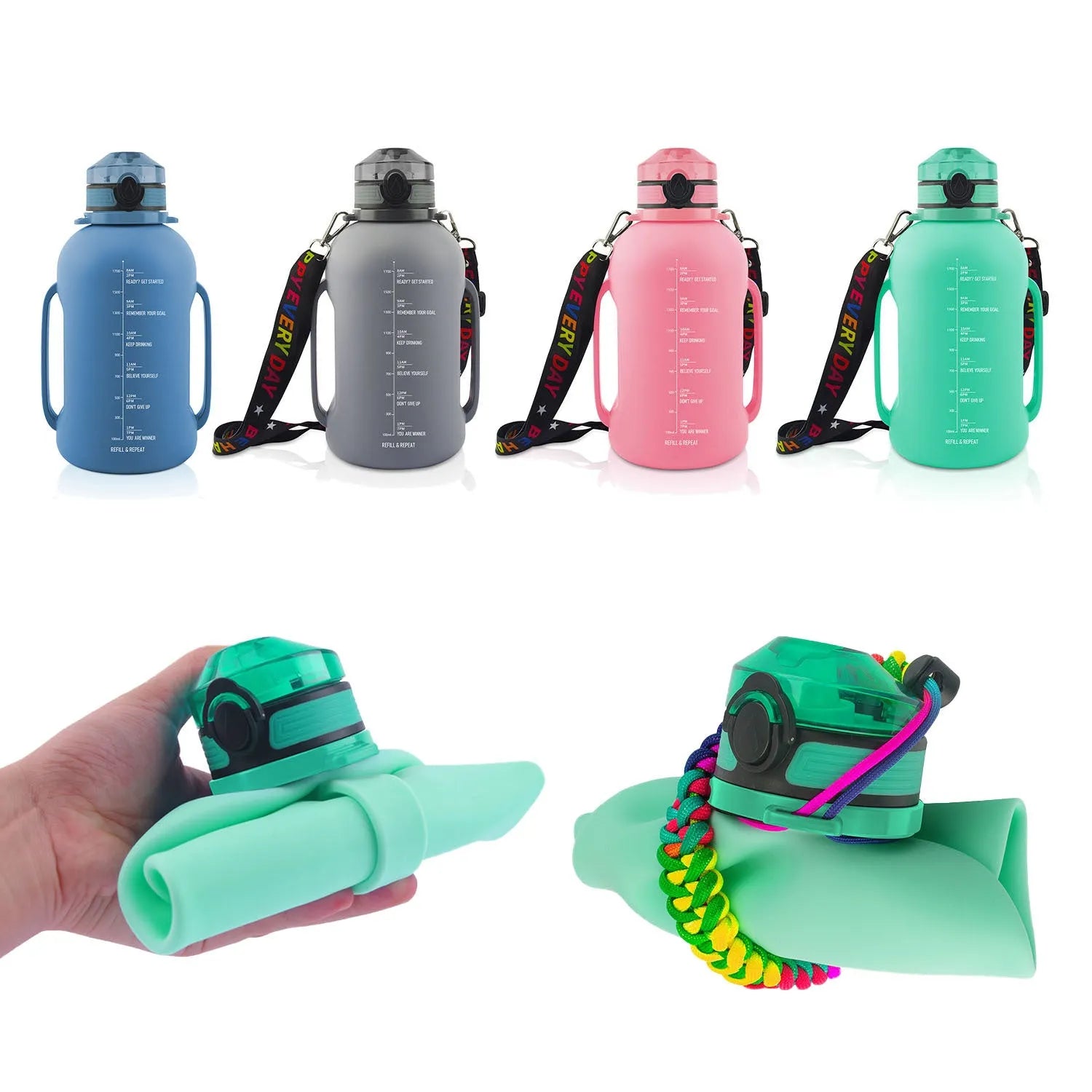 Large Capacity Water Cup Fitness Portable Roll Cup Food Grade Silicone Belly Cup Folding Outdoor Sports Water Bottle - Bellarte Enchanté Large Capacity Water Cup Fitness Portable Roll Cup Food Grade Silicone Belly Cup Folding Outdoor Sports Water Bottle