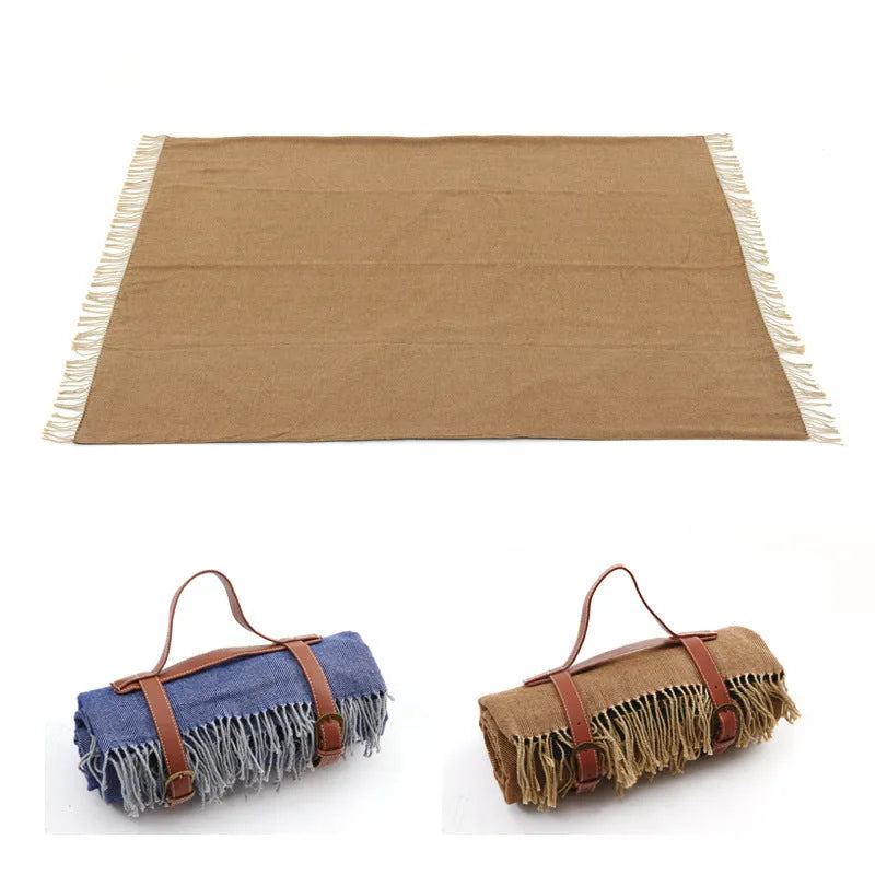 Leather Strap Tassel Picnic Blanket Picnic Mat Camping Hiking - Bellarte Enchanté Leather Strap Tassel Picnic Blanket Picnic Mat Camping Hiking