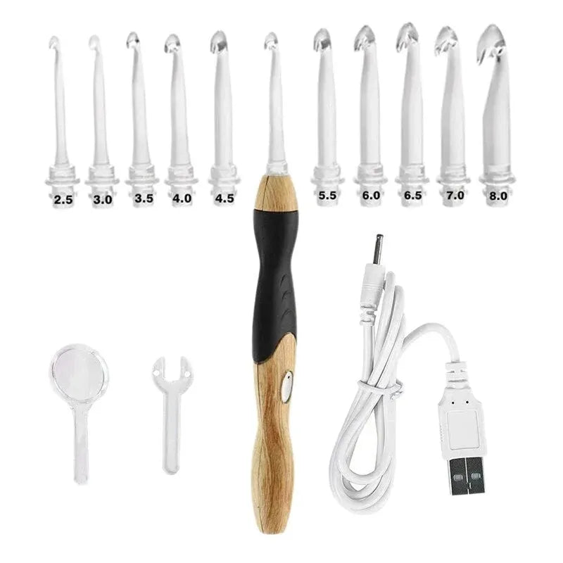 LED hand-knitted Crochet Rechargeable Wood Grain Set 11 In 1 DIY Tool - Bellarte Enchanté LED hand-knitted Crochet Rechargeable Wood Grain Set 11 In 1 DIY Tool