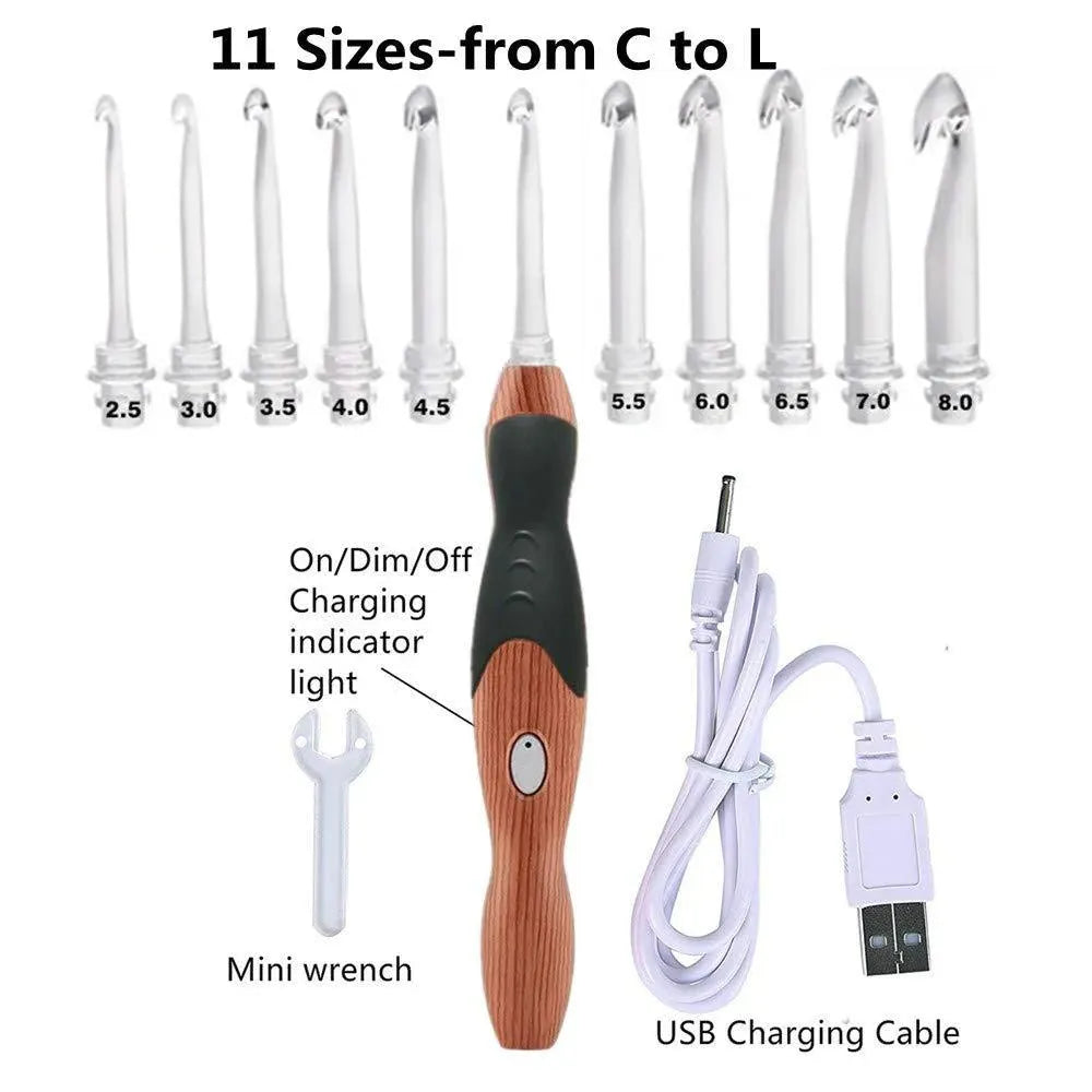 LED hand-knitted Crochet Rechargeable Wood Grain Set 11 In 1 DIY Tool - Bellarte Enchanté LED hand-knitted Crochet Rechargeable Wood Grain Set 11 In 1 DIY Tool