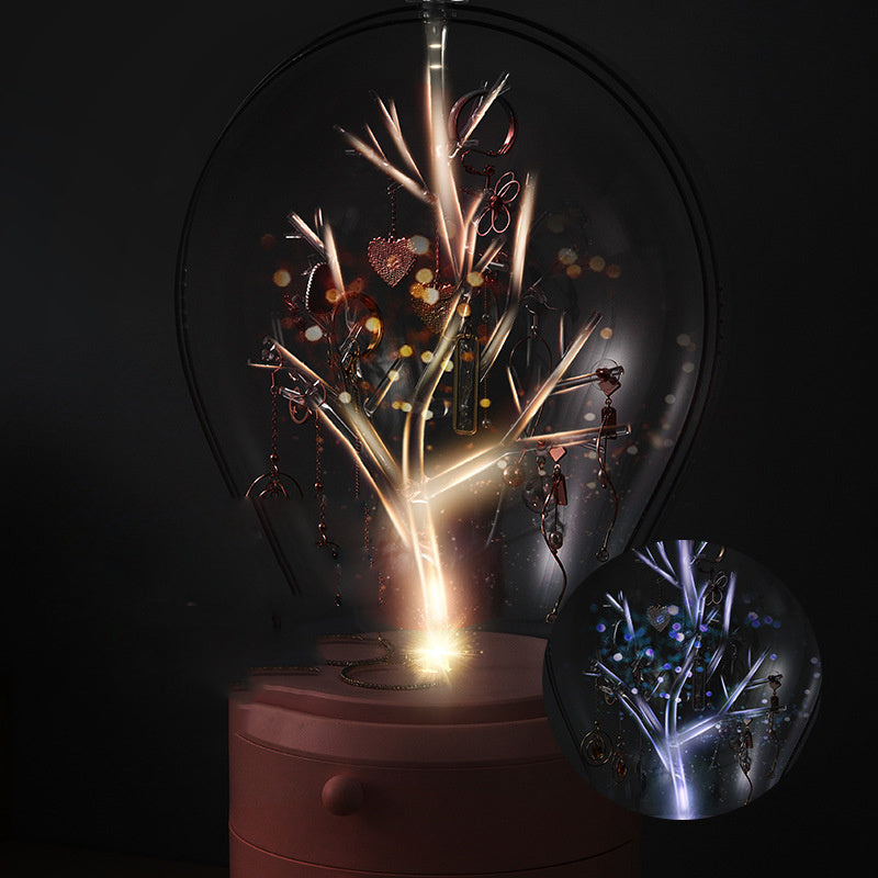 LED Light Makeup Organizer Transparent Jewelry Storage Box Portable 360 Both Rotate Earrings Necklace Rack - Bellarte Enchanté LED Light Makeup Organizer Transparent Jewelry Storage Box Portable 360 Both Rotate Earrings Necklace Rack