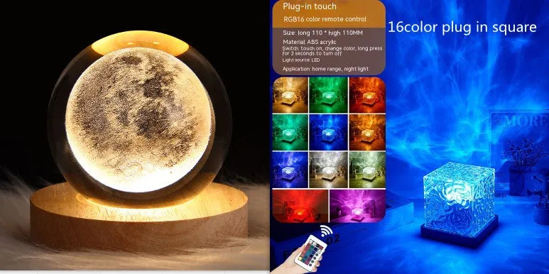 LED Water Ripple Ambient Night Light USB Rotating Projection Crystal Table Lamp RGB Dimmable Home Decoration 16 Color Gifts - Bellarte Enchanté LED Water Ripple Ambient Night Light USB Rotating Projection Crystal Table Lamp RGB Dimmable Home Decoration 16 Color Gifts