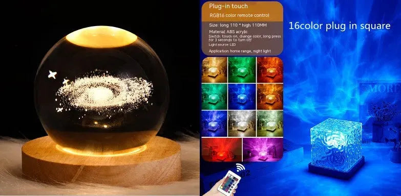LED Water Ripple Ambient Night Light USB Rotating Projection Crystal Table Lamp RGB Dimmable Home Decoration 16 Color Gifts - Bellarte Enchanté LED Water Ripple Ambient Night Light USB Rotating Projection Crystal Table Lamp RGB Dimmable Home Decoration 16 Color Gifts