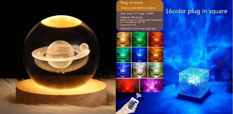 LED Water Ripple Ambient Night Light USB Rotating Projection Crystal Table Lamp RGB Dimmable Home Decoration 16 Color Gifts - Bellarte Enchanté LED Water Ripple Ambient Night Light USB Rotating Projection Crystal Table Lamp RGB Dimmable Home Decoration 16 Color Gifts