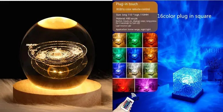 LED Water Ripple Ambient Night Light USB Rotating Projection Crystal Table Lamp RGB Dimmable Home Decoration 16 Color Gifts - Bellarte Enchanté LED Water Ripple Ambient Night Light USB Rotating Projection Crystal Table Lamp RGB Dimmable Home Decoration 16 Color Gifts