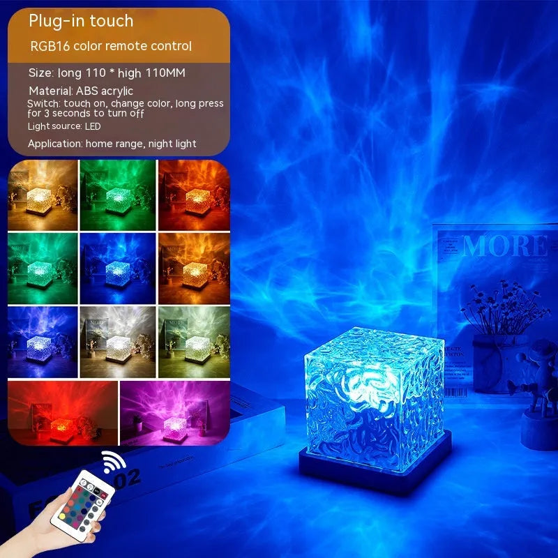 LED Water Ripple Ambient Night Light USB Rotating Projection Crystal Table Lamp RGB Dimmable Home Decoration 16 Color Gifts - Bellarte Enchanté LED Water Ripple Ambient Night Light USB Rotating Projection Crystal Table Lamp RGB Dimmable Home Decoration 16 Color Gifts