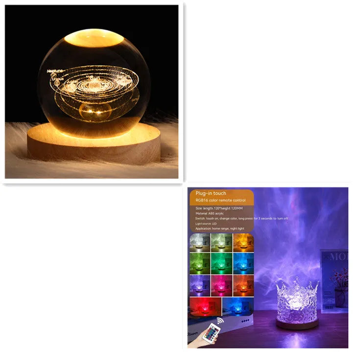 LED Water Ripple Ambient Night Light USB Rotating Projection Crystal Table Lamp RGB Dimmable Home Decoration 16 Color Gifts - Bellarte Enchanté LED Water Ripple Ambient Night Light USB Rotating Projection Crystal Table Lamp RGB Dimmable Home Decoration 16 Color Gifts