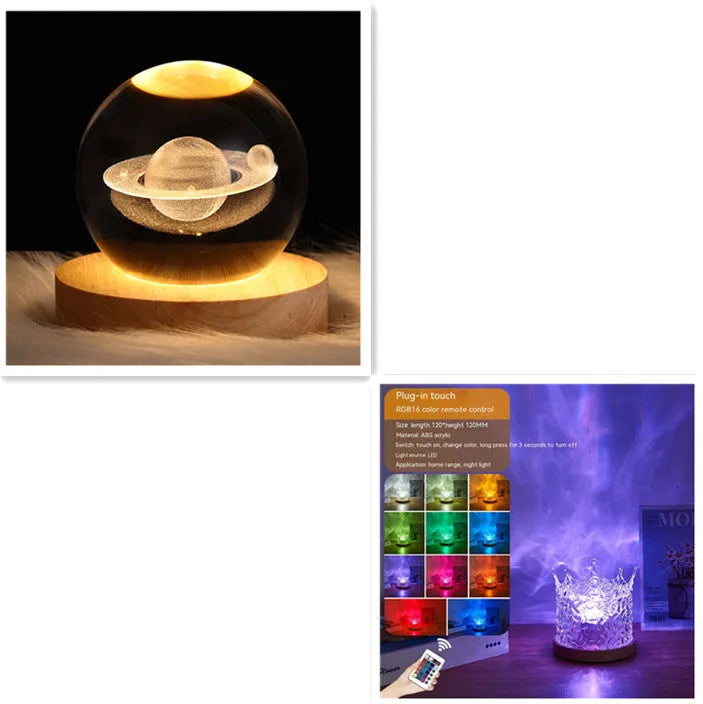 LED Water Ripple Ambient Night Light USB Rotating Projection Crystal Table Lamp RGB Dimmable Home Decoration 16 Color Gifts - Bellarte Enchanté LED Water Ripple Ambient Night Light USB Rotating Projection Crystal Table Lamp RGB Dimmable Home Decoration 16 Color Gifts