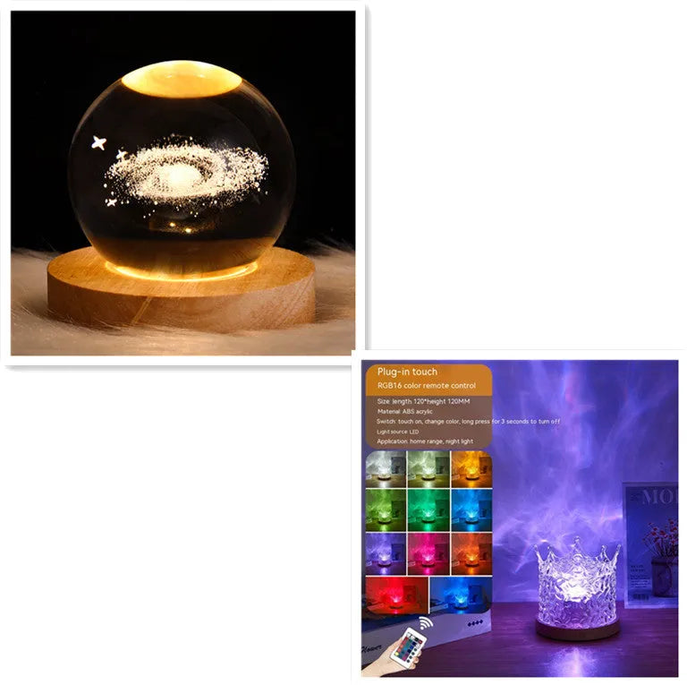 LED Water Ripple Ambient Night Light USB Rotating Projection Crystal Table Lamp RGB Dimmable Home Decoration 16 Color Gifts - Bellarte Enchanté LED Water Ripple Ambient Night Light USB Rotating Projection Crystal Table Lamp RGB Dimmable Home Decoration 16 Color Gifts