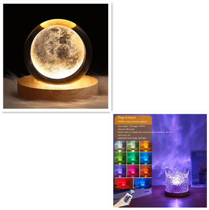 LED Water Ripple Ambient Night Light USB Rotating Projection Crystal Table Lamp RGB Dimmable Home Decoration 16 Color Gifts - Bellarte Enchanté LED Water Ripple Ambient Night Light USB Rotating Projection Crystal Table Lamp RGB Dimmable Home Decoration 16 Color Gifts