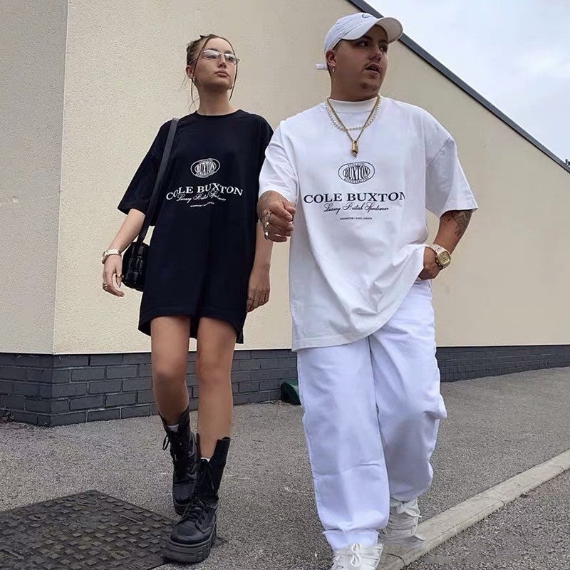 Letter Loose Short Sleeve T-shirt For Men And Women - Bellarte Enchanté Letter Loose Short Sleeve T-shirt For Men And Women