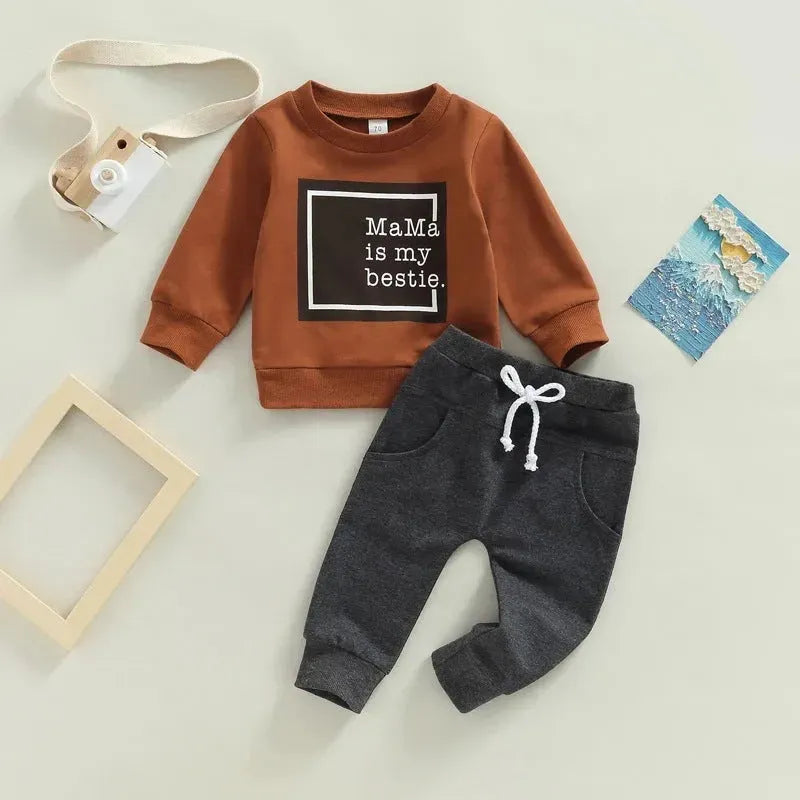 Letter Printed Round Neck Long-sleeved Sweater And Trousers Two-piece Set - Bellarte Enchanté Letter Printed Round Neck Long-sleeved Sweater And Trousers Two-piece Set