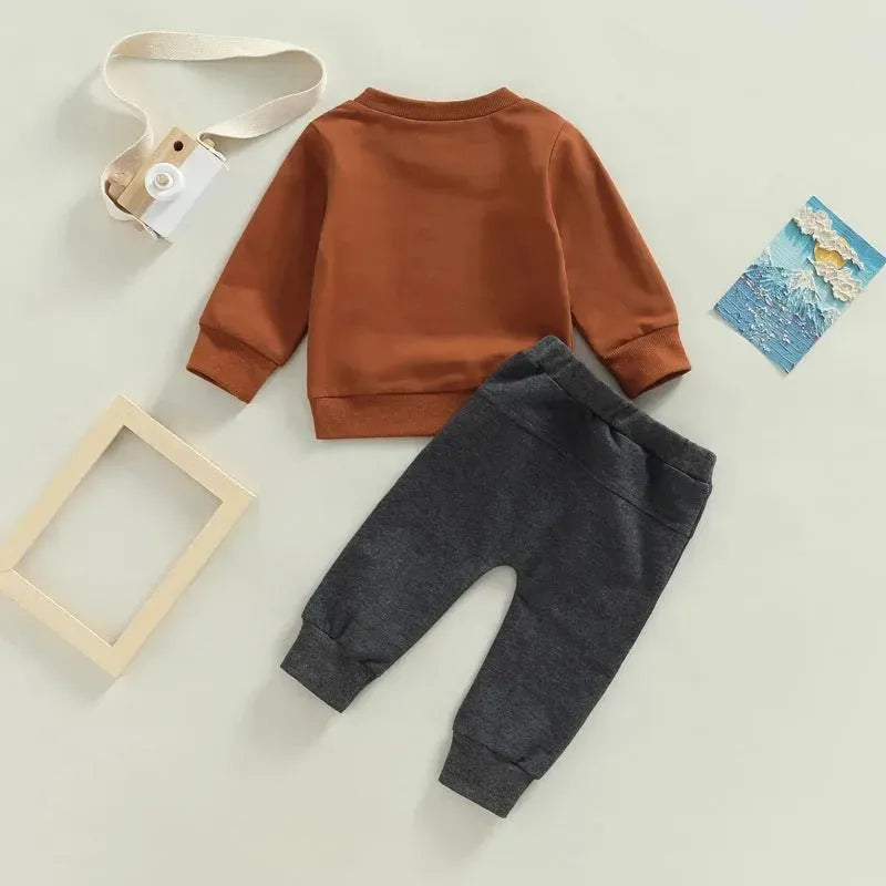 Letter Printed Round Neck Long-sleeved Sweater And Trousers Two-piece Set - Bellarte Enchanté Letter Printed Round Neck Long-sleeved Sweater And Trousers Two-piece Set