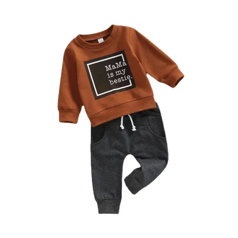 Letter Printed Round Neck Long-sleeved Sweater And Trousers Two-piece Set - Bellarte Enchanté Letter Printed Round Neck Long-sleeved Sweater And Trousers Two-piece Set