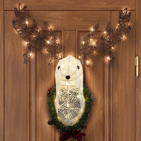Lighted Christmas Wall Decor Reindeer Head, 39 Pre-lit 3D Rudolph Hanging Wreath For Front Door Window Indoor Outdoor Xmas Decor Lighted Holiday Displays - Bellarte Enchanté Lighted Christmas Wall Decor Reindeer Head, 39 Pre-lit 3D Rudolph Hanging Wreath For Front Door Window Indoor Outdoor Xmas Decor Lighted Holiday Displays