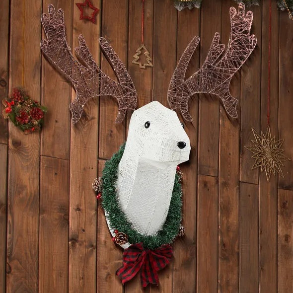 Lighted Christmas Wall Decor Reindeer Head, 39 Pre-lit 3D Rudolph Hanging Wreath For Front Door Window Indoor Outdoor Xmas Decor Lighted Holiday Displays - Bellarte Enchanté Lighted Christmas Wall Decor Reindeer Head, 39 Pre-lit 3D Rudolph Hanging Wreath For Front Door Window Indoor Outdoor Xmas Decor Lighted Holiday Displays