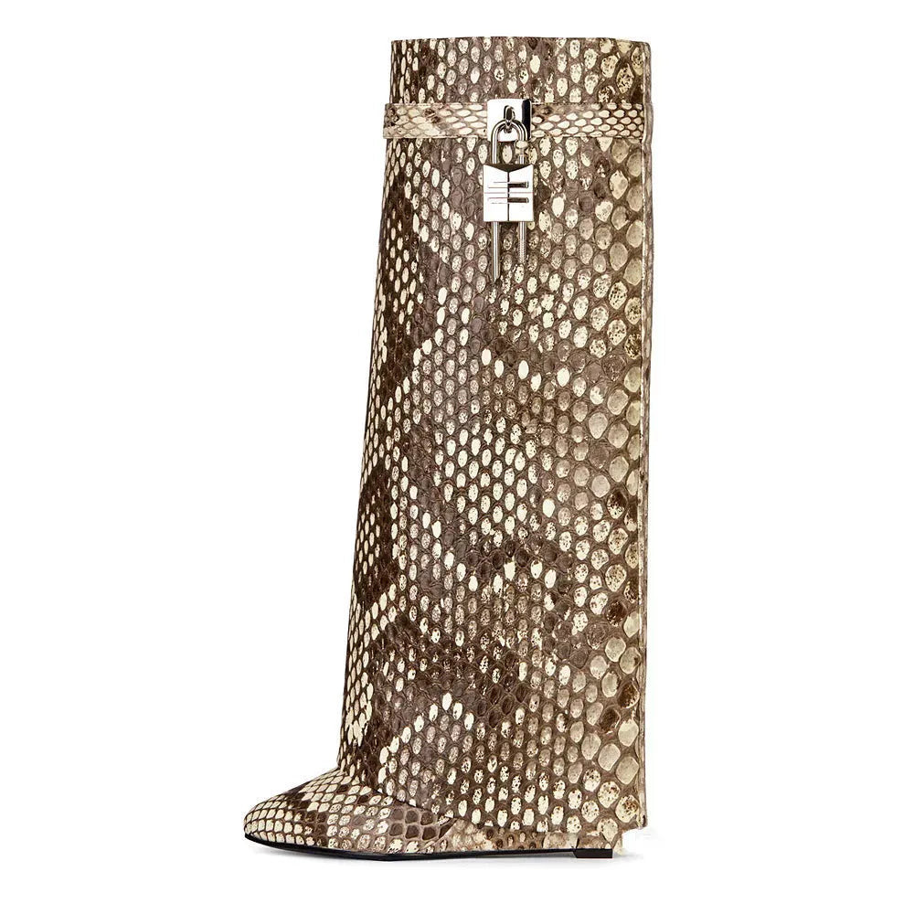 Lock Wedge Female Boots High Heel Pointed Toe - Bellarte Enchanté Lock Wedge Female Boots High Heel Pointed Toe