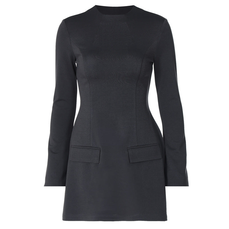 Long Sleeve Dress Sexy Waist Trimming Versatile Slimming Skirt With Zipper Trendy - Bellarte Enchanté Long Sleeve Dress Sexy Waist Trimming Versatile Slimming Skirt With Zipper Trendy