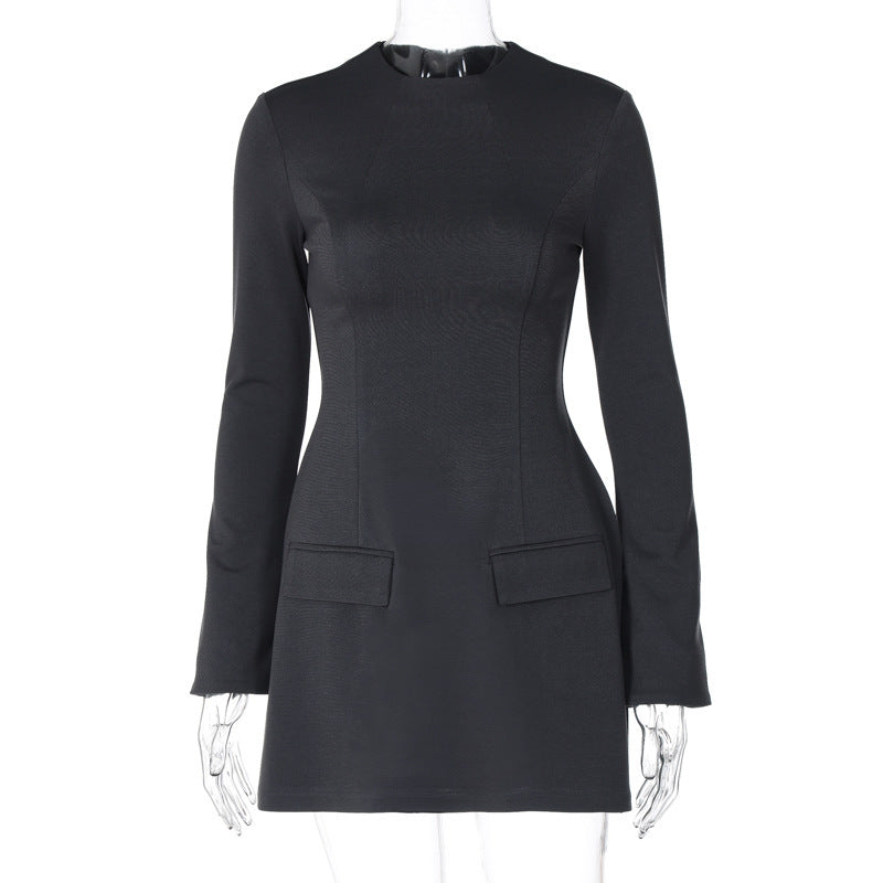 Long Sleeve Dress Sexy Waist Trimming Versatile Slimming Skirt With Zipper Trendy - Bellarte Enchanté Long Sleeve Dress Sexy Waist Trimming Versatile Slimming Skirt With Zipper Trendy