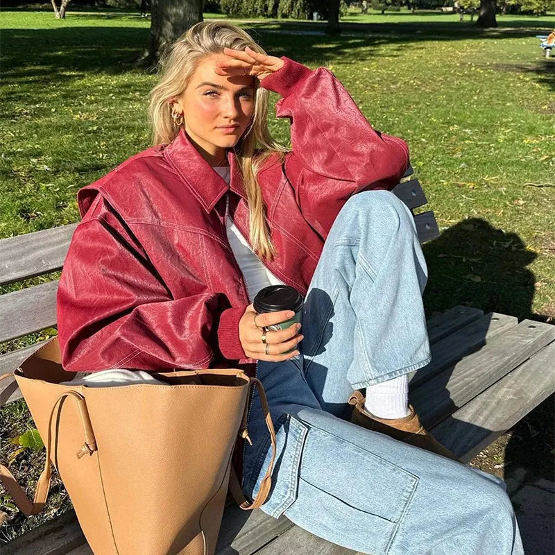 Loose Fashion Lapel Zip-up Jacket Cool Long Sleeve Zipper - Bellarte Enchanté Loose Fashion Lapel Zip-up Jacket Cool Long Sleeve Zipper