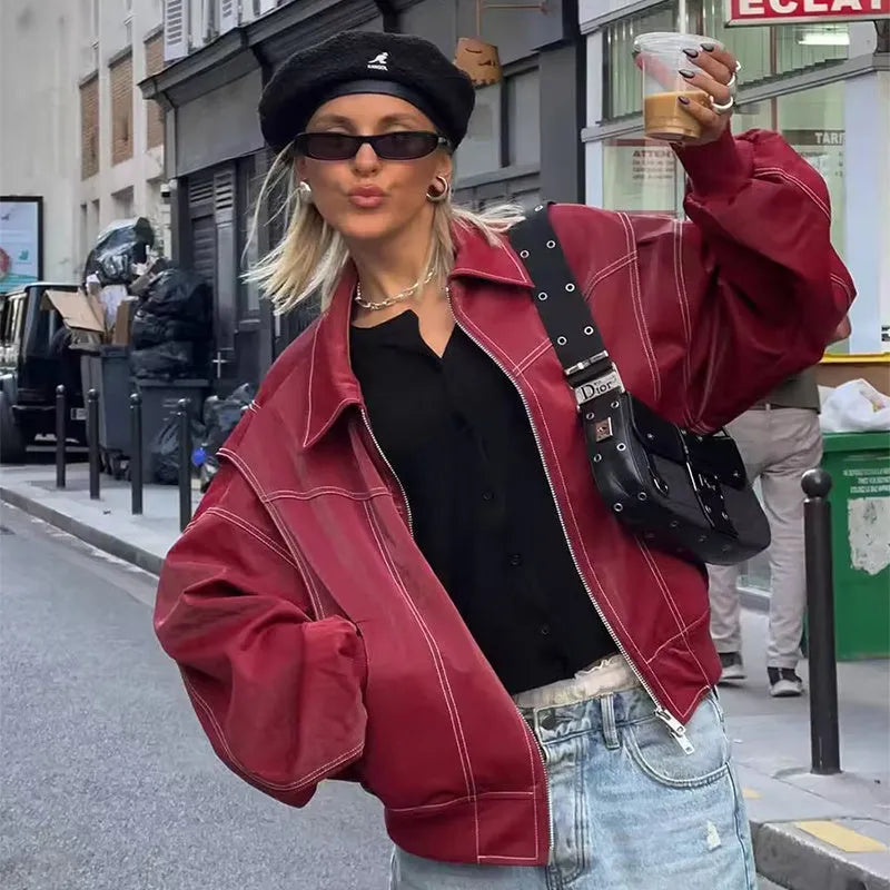 Loose Fashion Lapel Zip-up Jacket Cool Long Sleeve Zipper - Bellarte Enchanté Loose Fashion Lapel Zip-up Jacket Cool Long Sleeve Zipper